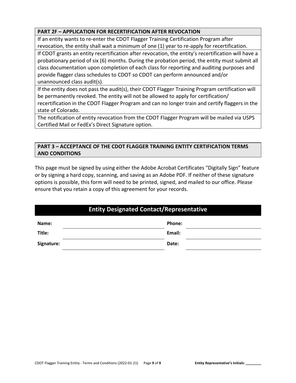 CDOT Flagger Training Entity Terms and Conditions - Colorado, Page 9