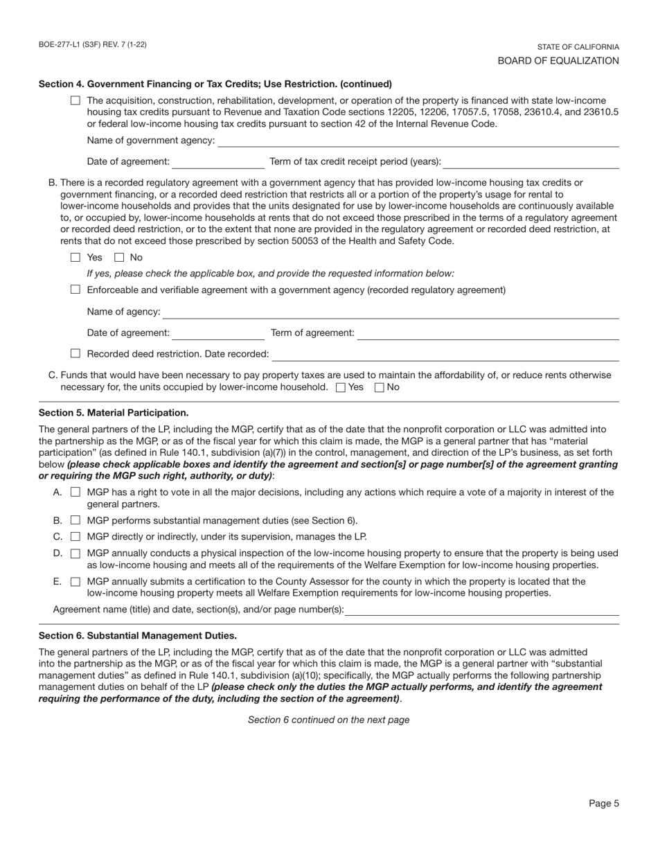 Form BOE-277-L1 Download Fillable PDF or Fill Online Claim for ...