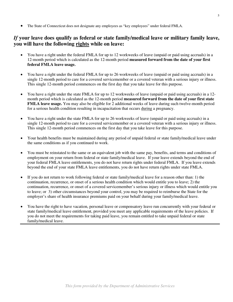 Form FMLA-HR2A Notice of Eligibility and Rights and Responsibilities Regarding Employee Request for Medical Leave, Family Leave or Military Family Leave - Connecticut, Page 5