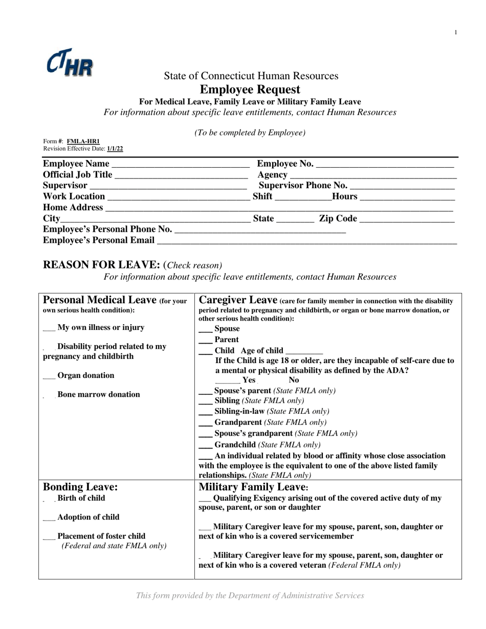 Form FMLAHR1 Download Fillable PDF or Fill Online Employee Request for