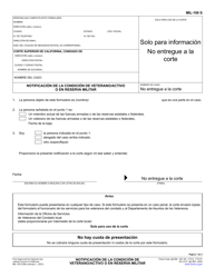 Document preview: Formulario MIL-100 Notificacion De La Condicion De Veterano/Activo O En Reserva Militar - California (Spanish)