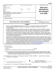 Document preview: Formulario JV-800 Aviso De Apelacion - Corte De Menores - California (Spanish)