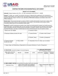 Document preview: Form AID1420-17 Contractor Employee Biographical Data Sheet