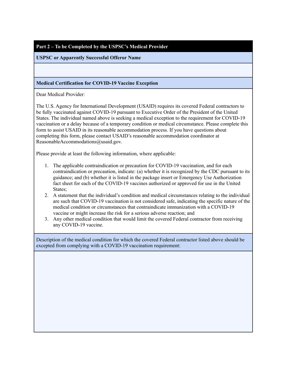 Form AID111-9 U.S. Personal Services Contractor Request for a Medical Exception to the Covid-19 Vaccination Requirement, Page 4