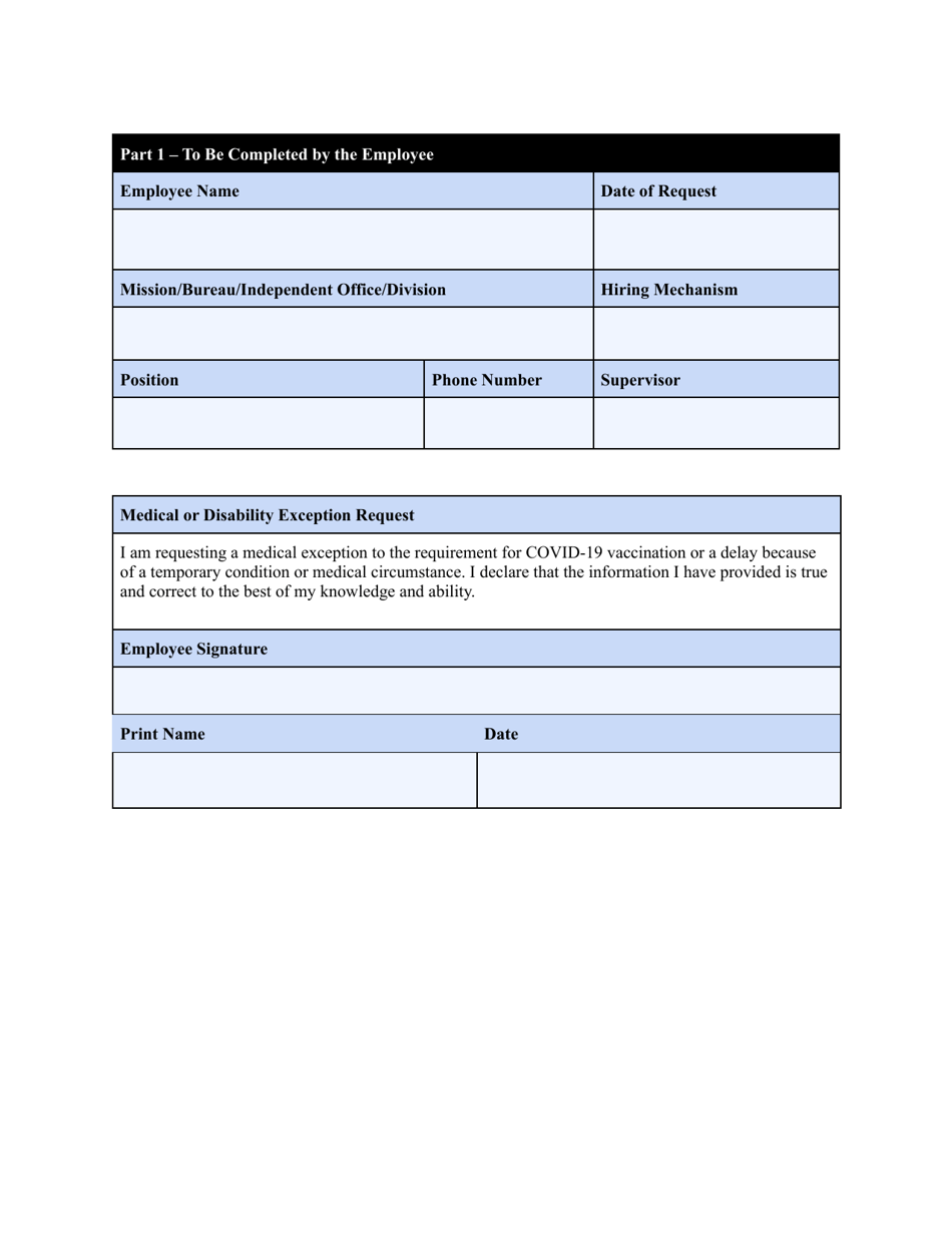 Form AID111-8 U.S. Direct Hire Request for a Medical Exception to the Covid-19 Vaccination Requirement, Page 3