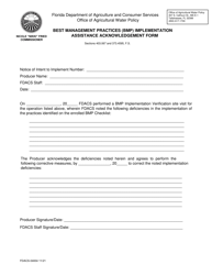 Document preview: Form FDACS-04004 Best Management Practices (Bmp) Implementation Assistance Acknowledgement Form - Florida