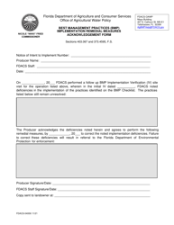 Document preview: Form FDACS-04006 Best Management Practices (Bmp) Implementation Remedial Measures Acknowledgement Form - Florida