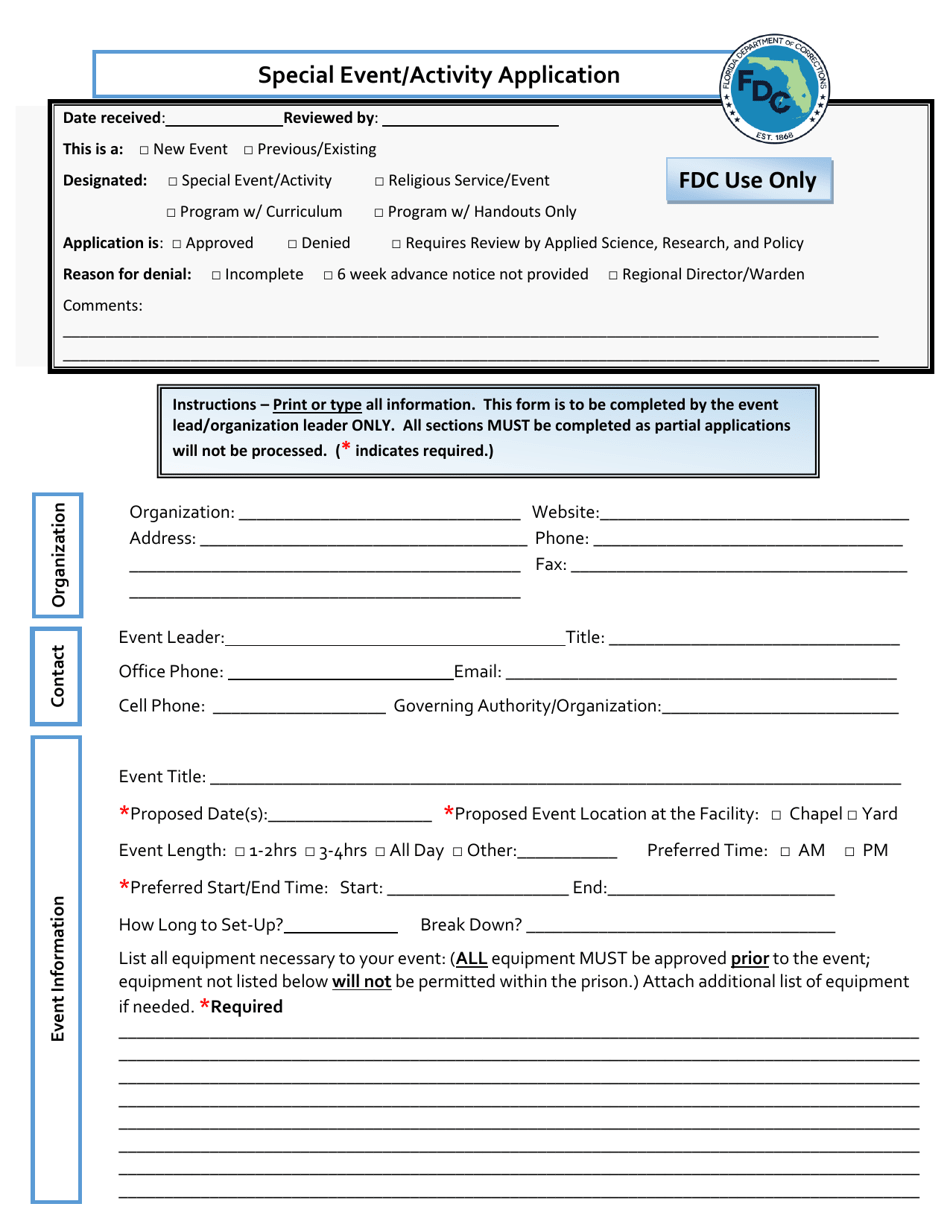 Special Event / Activity Application - Florida, Page 1