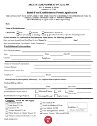 Document preview: Form EHP-99 Retail Food Establishment Permit Application - Arkansas