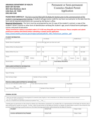 Document preview: Permanent or Semi-permanent Cosmetics Student Permit Application - Arkansas