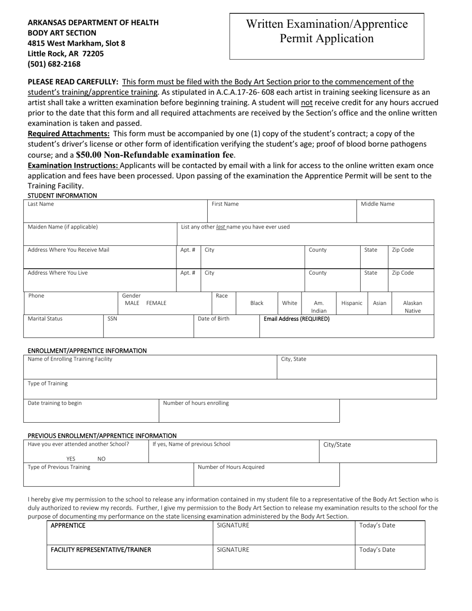 Written Examination / Apprentice Permit Application - Arkansas, Page 1