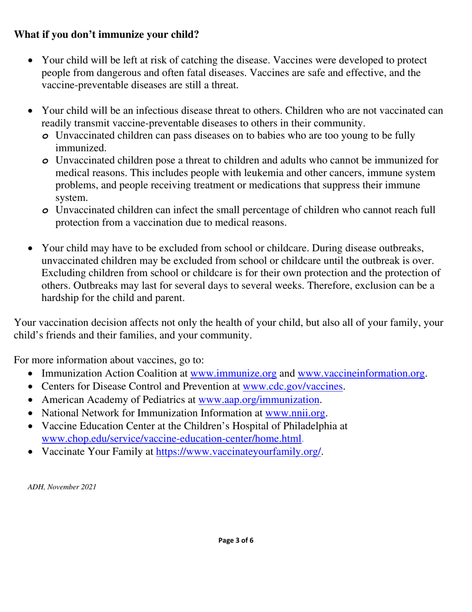 Arkansas Immunization Exemption Application for Childcare or School Students - Arkansas, Page 3