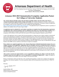 Document preview: Arkansas Immunization College or University Exemption Application - Arkansas