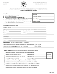 RC Form 702 Temporary Application for Licensure - Arkansas