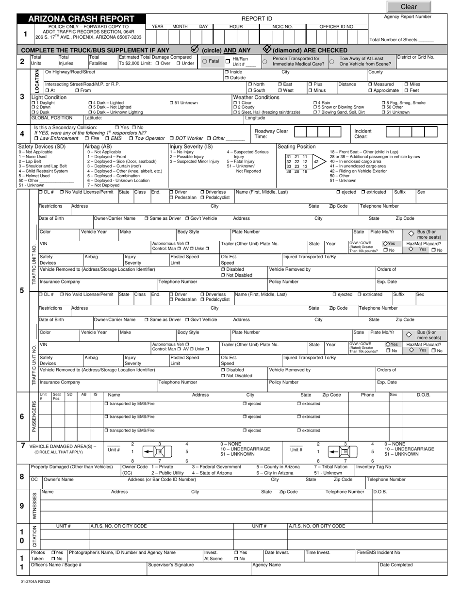 Form 01-2704 Download Fillable PDF or Fill Online Arizona Crash Report ...