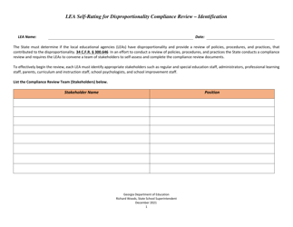 Document preview: Lea Self-rating for Disproportionality Compliance Review - Identification - Georgia (United States)