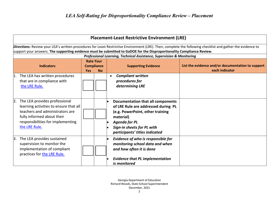 Lea Self-rating for Disproportionality Compliance Review - Placement - Georgia (United States), Page 2