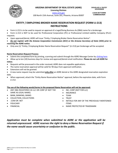 Form LI-213  Printable Pdf