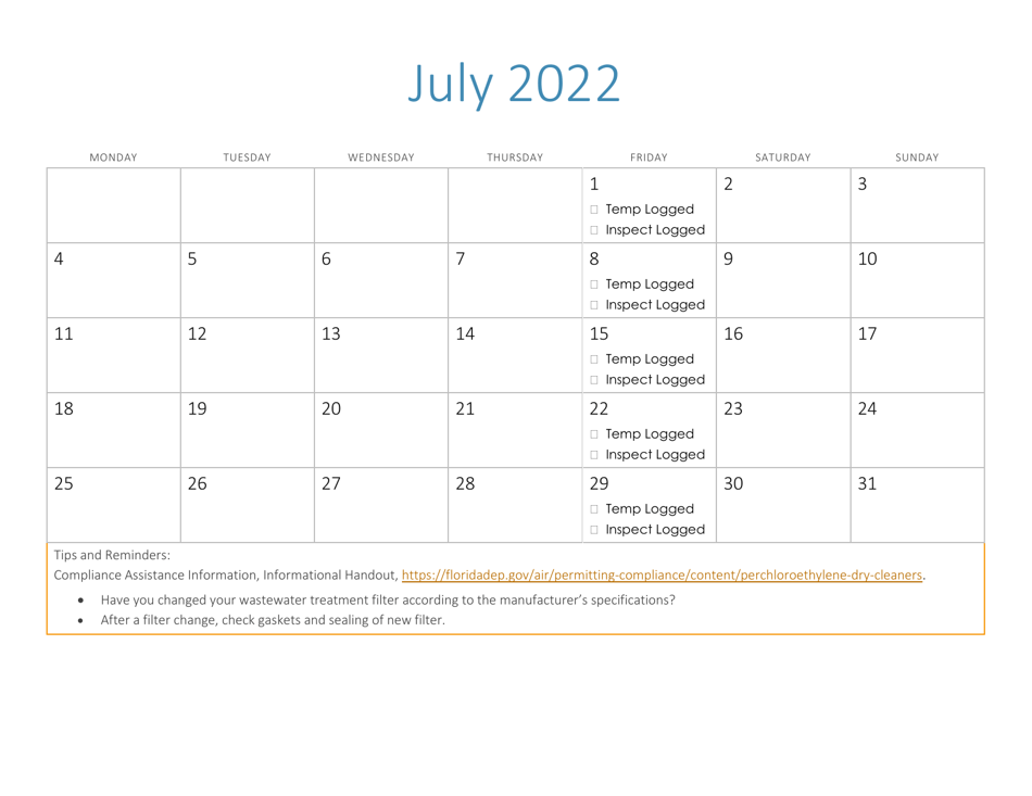 Compliance Calendar for Florida Perchloroethylene Dry Cleaners - Florida, Page 18