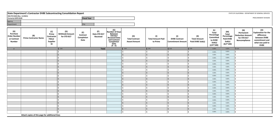 Form DGS PD810D State Departments Contractor Dvbe Subcontracting Consolidation Report - California, Page 2