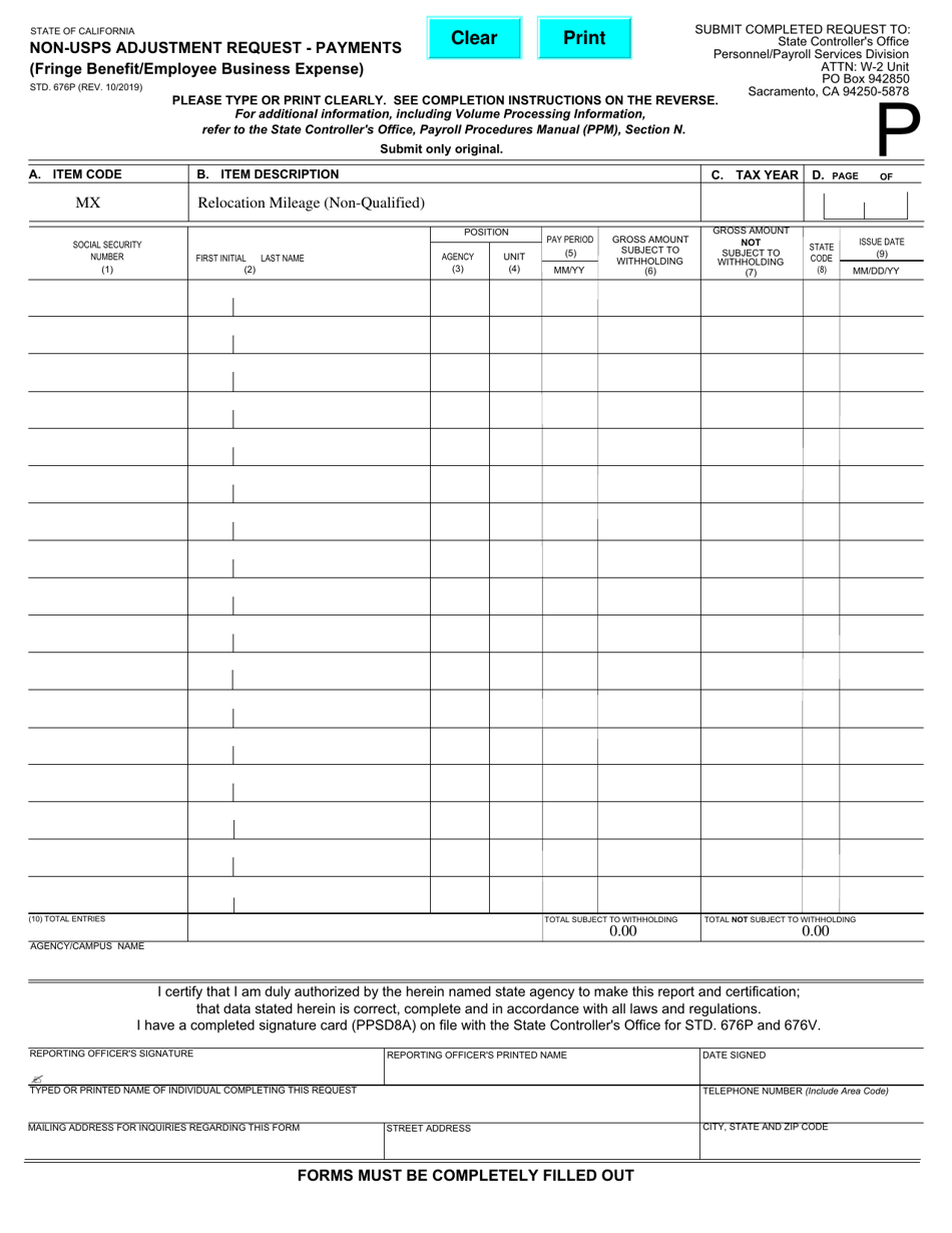 Form Std.676p - Fill Out, Sign Online And Download Fillable Pdf 