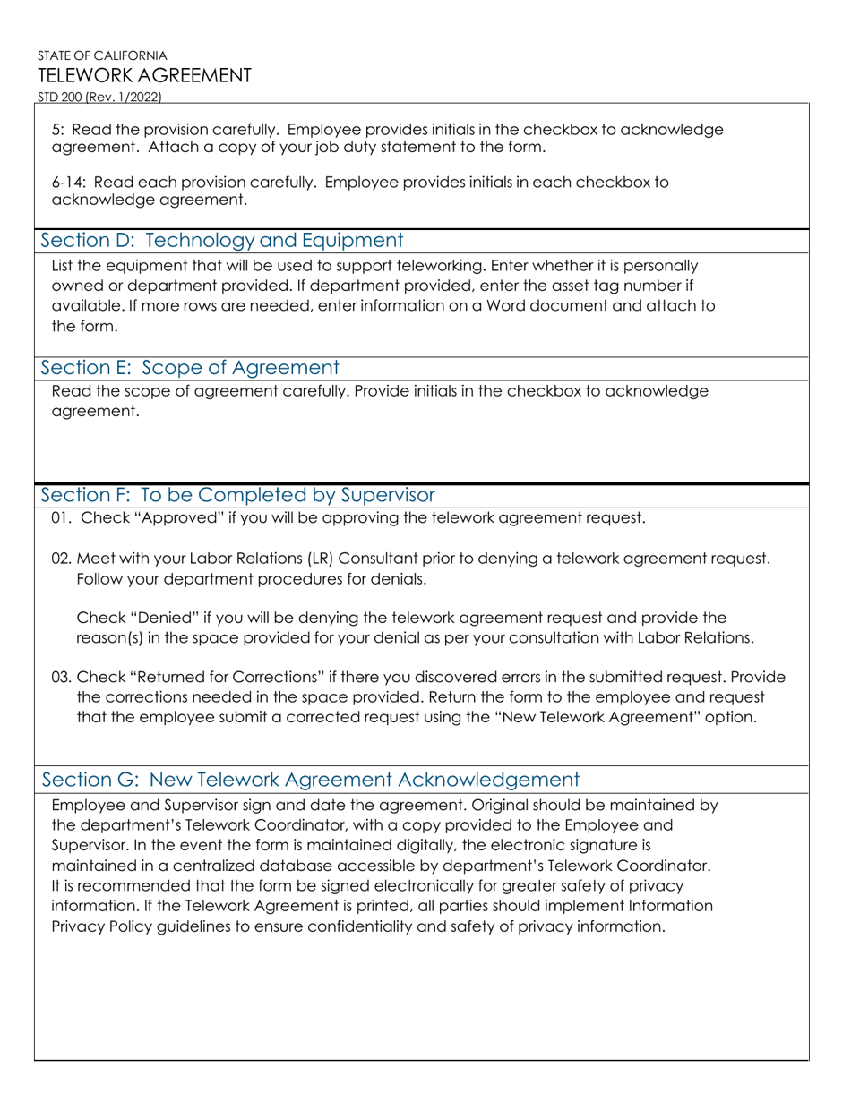 Form STD200 Telework Agreement - California, Page 10