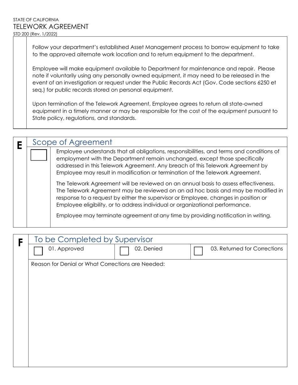 Form STD200 Telework Agreement - California, Page 4