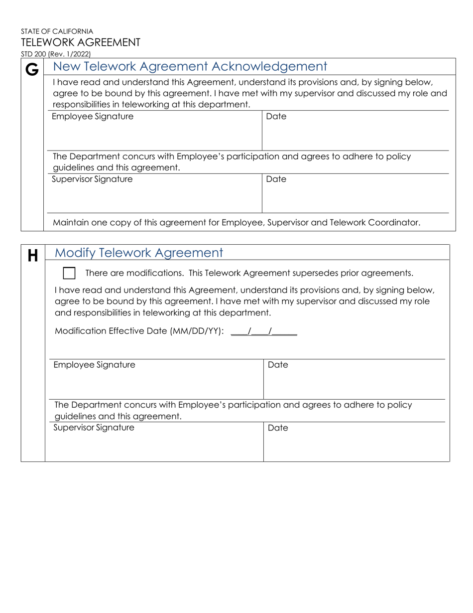 Form STD200 Telework Agreement - California, Page 5