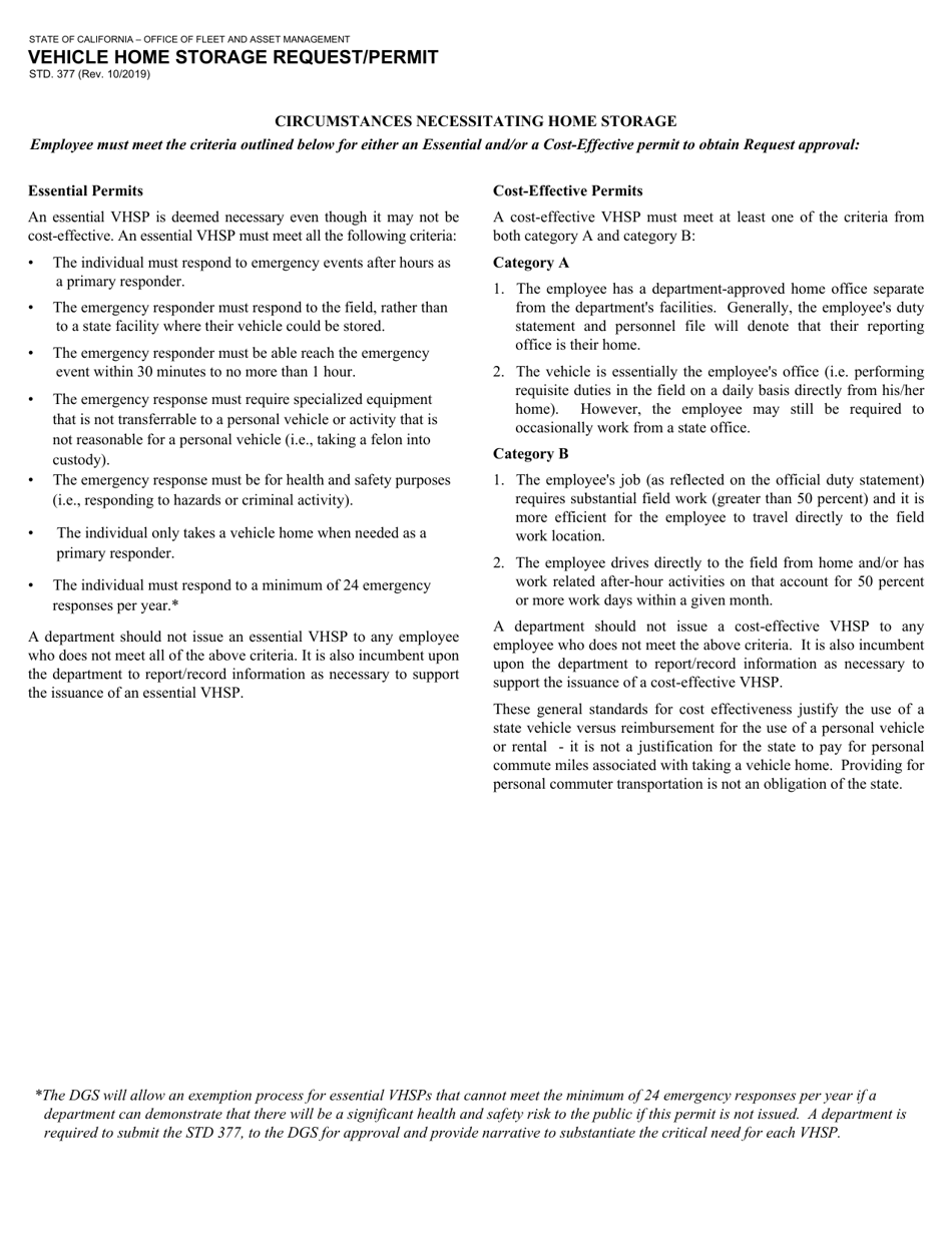 Form STD.377 Vehicle Home Storage Request / Permit - California, Page 3