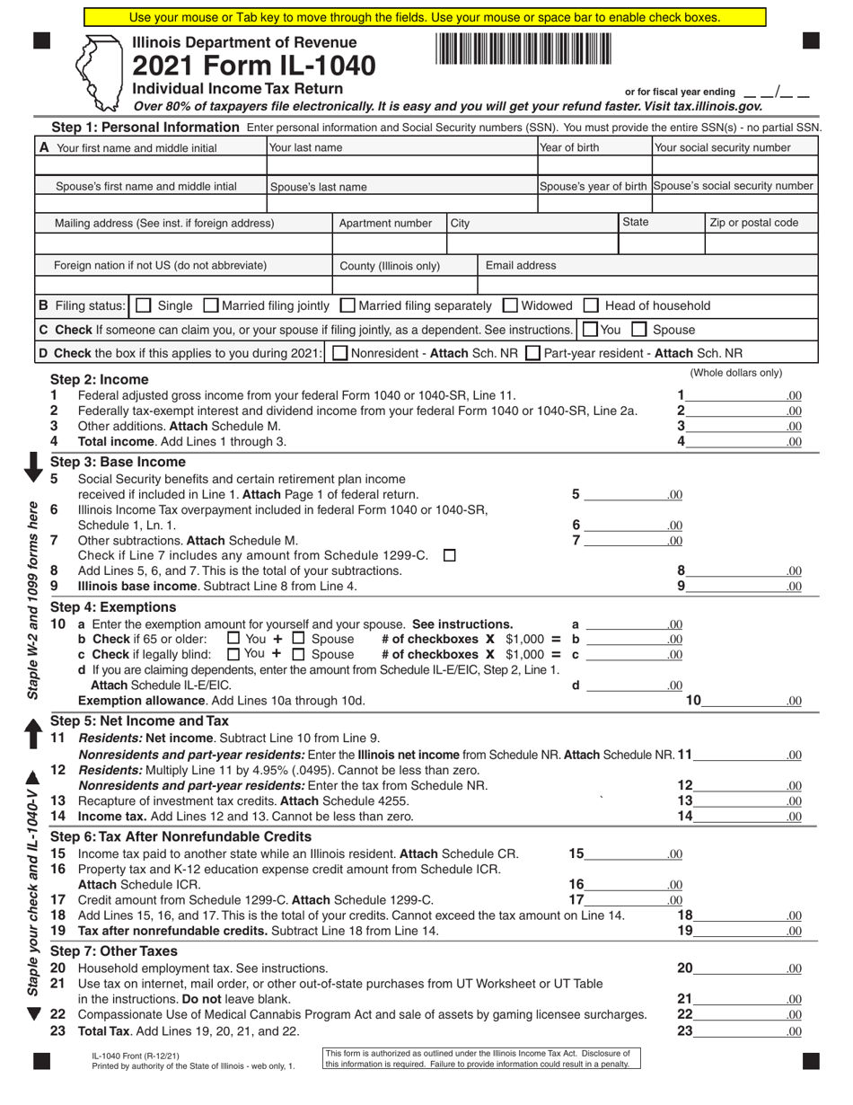 Form IL1040 Download Fillable PDF or Fill Online Individual Tax