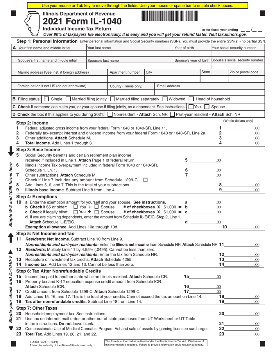 Form IL-1040 Individual Income Tax Return - Illinois, Page 1