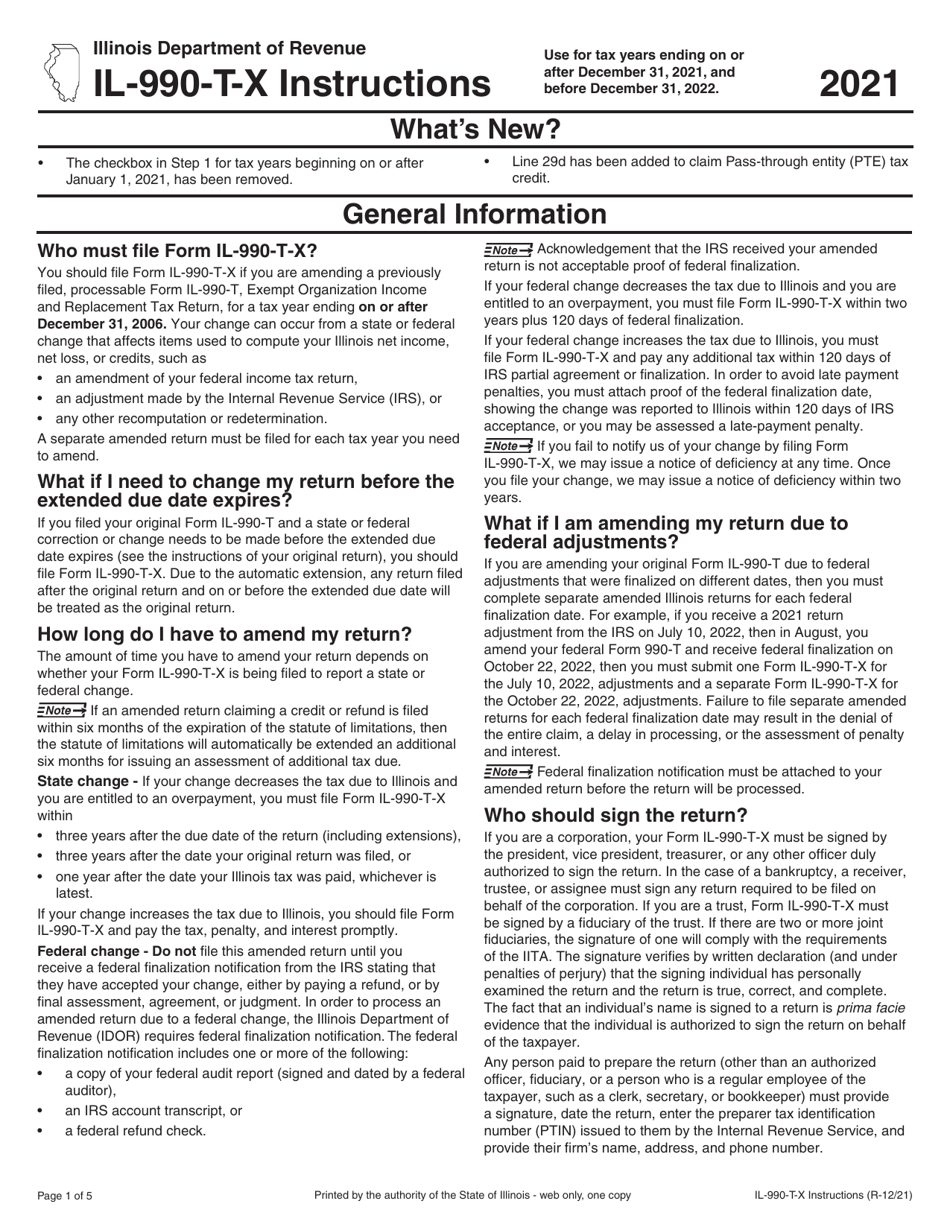 Download Instructions for Form IL990TX Amended Exempt Organization