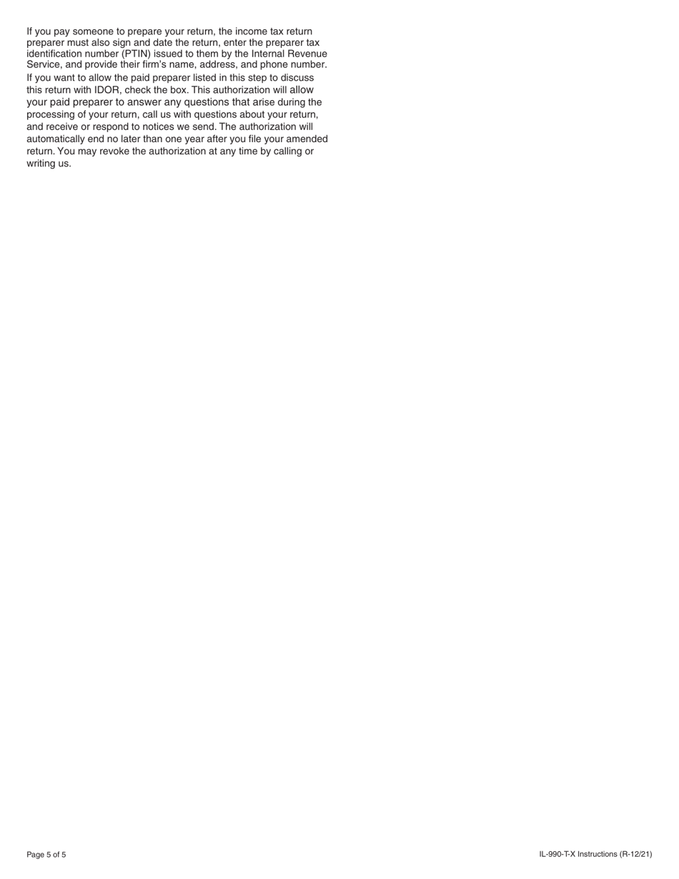 Instructions for Form IL-990-T-X Amended Exempt Organization Income and Replacement Tax Return - Illinois, Page 5