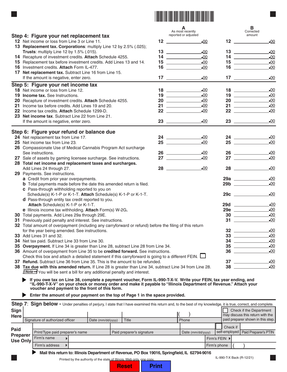 Form IL-990-T-X Download Fillable PDF or Fill Online Amended Exempt ...