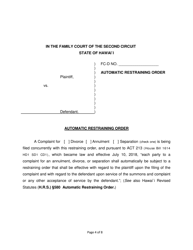 Form 2F-P-559 Complaint for Divorce; Automatic Restraining Order; Summons to Answer Complaint - Hawaii, Page 4
