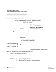 Document preview: Form 2F-E-105 Affidavit of Plaintiff (Uncontested Divorce) - Hawaii