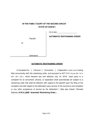 Form 2F-P-560 Complaint for Civil Union Divorce; Automatic Restraining Order; Summons to Answer Complaint - Hawaii, Page 4
