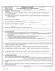 Form 2F-P-415 Affidavit of Plaintiff (For Uncontested Civil Union Divorce) - Hawaii, Page 2