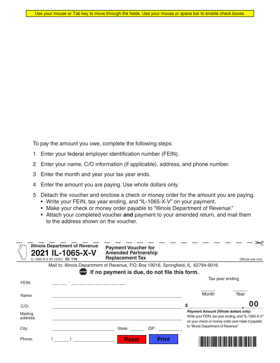 Form IL-1065-X-V Payment Voucher for Amended Corporation Income and Replacement Tax - Illinois, Page 1