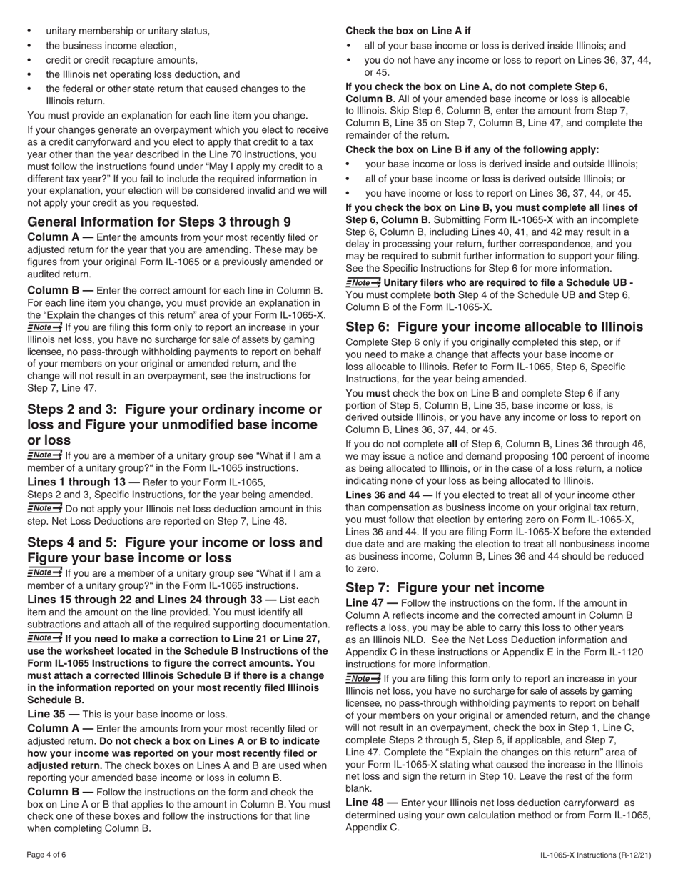 Instructions for Form IL-1065-X Amended Partnership Replacement Tax Return - Illinois, Page 4