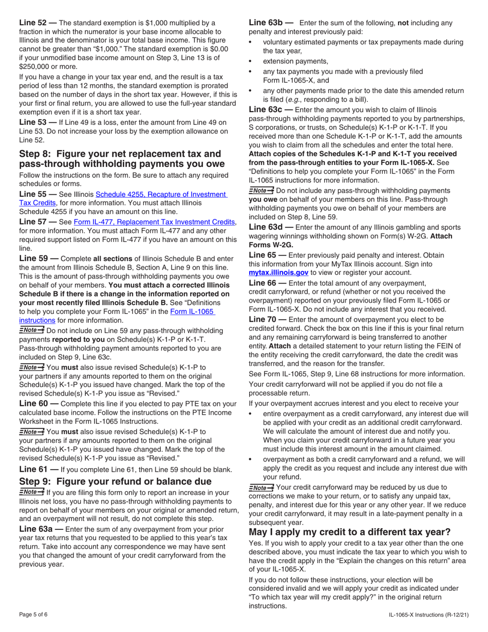 Instructions for Form IL-1065-X Amended Partnership Replacement Tax Return - Illinois, Page 5