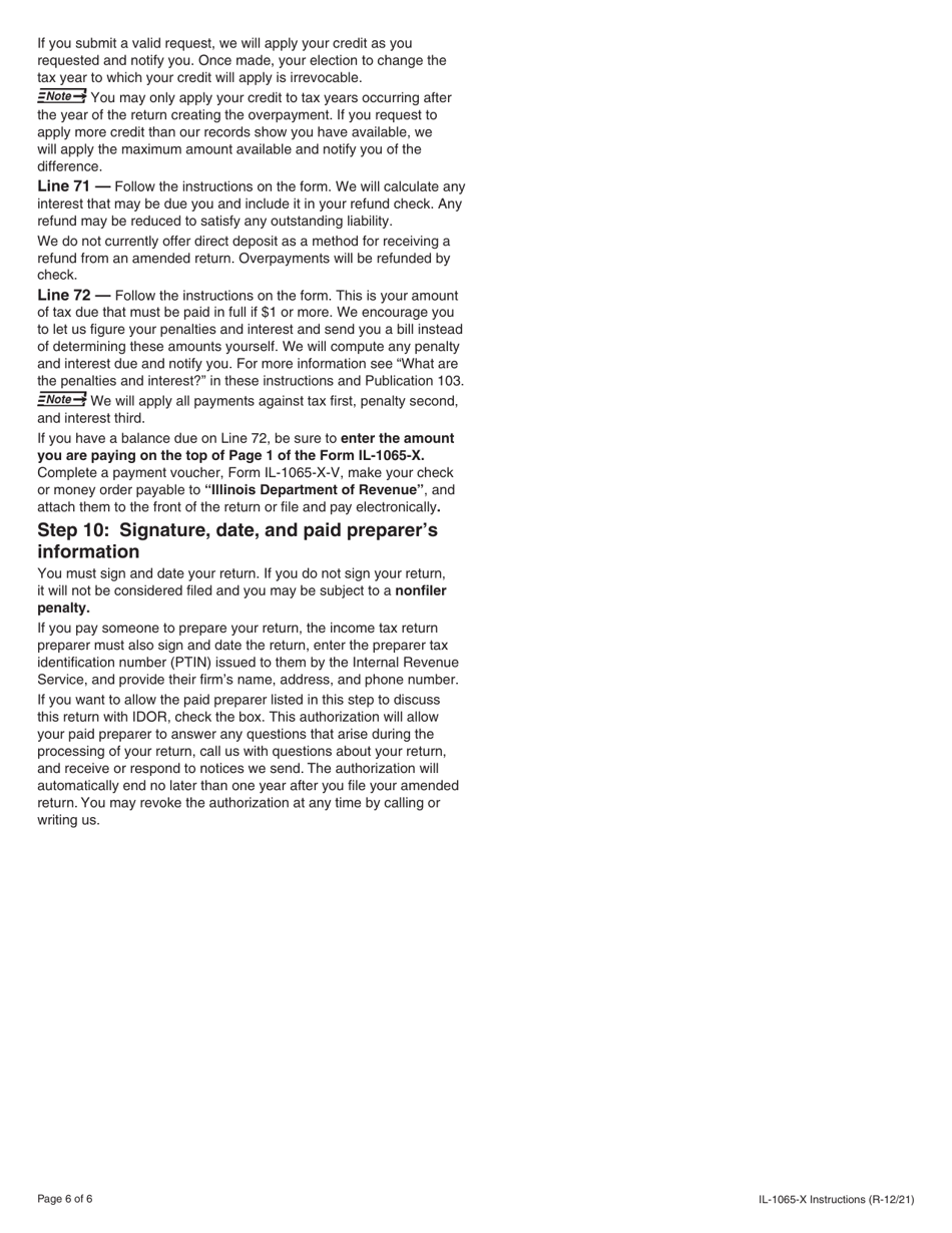 Instructions for Form IL-1065-X Amended Partnership Replacement Tax Return - Illinois, Page 6