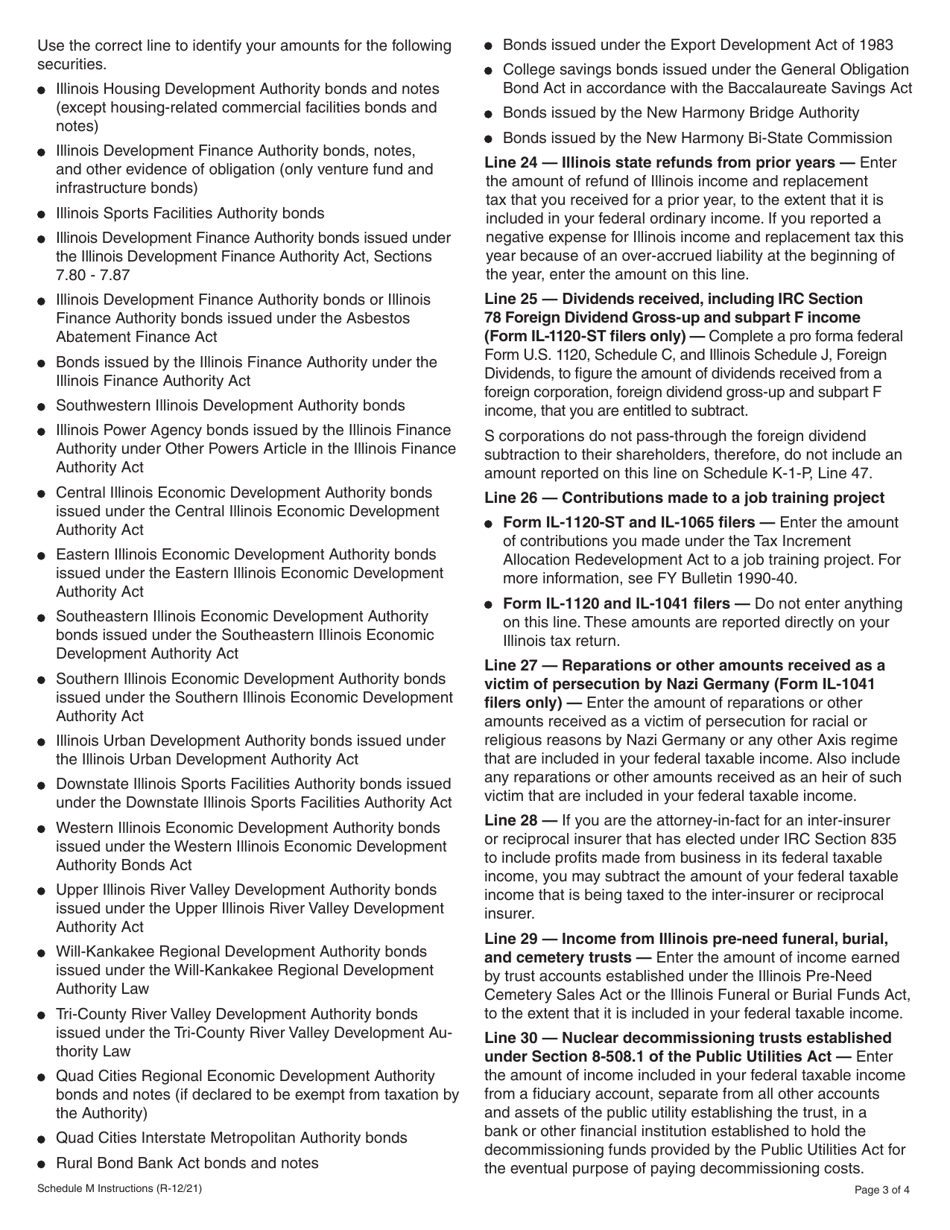 Instructions for Schedule M Other Additions and Subtractions (For Businesses) - Illinois, Page 3