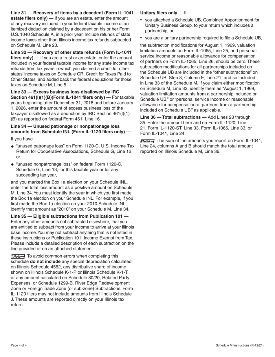 Instructions for Schedule M Other Additions and Subtractions (For Businesses) - Illinois, Page 4