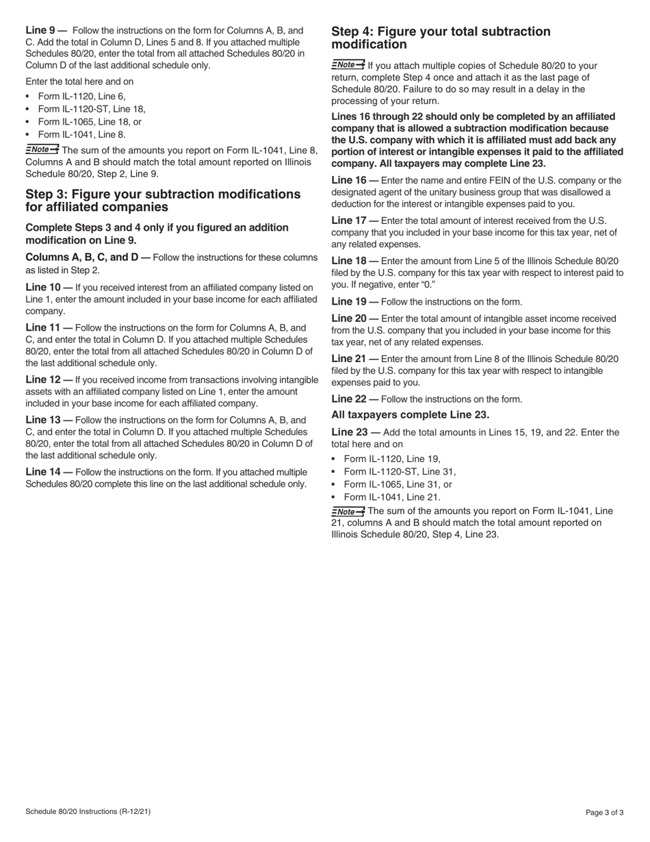 Instructions for Schedule 80 / 20 Related-Party Expenses - Illinois, Page 3