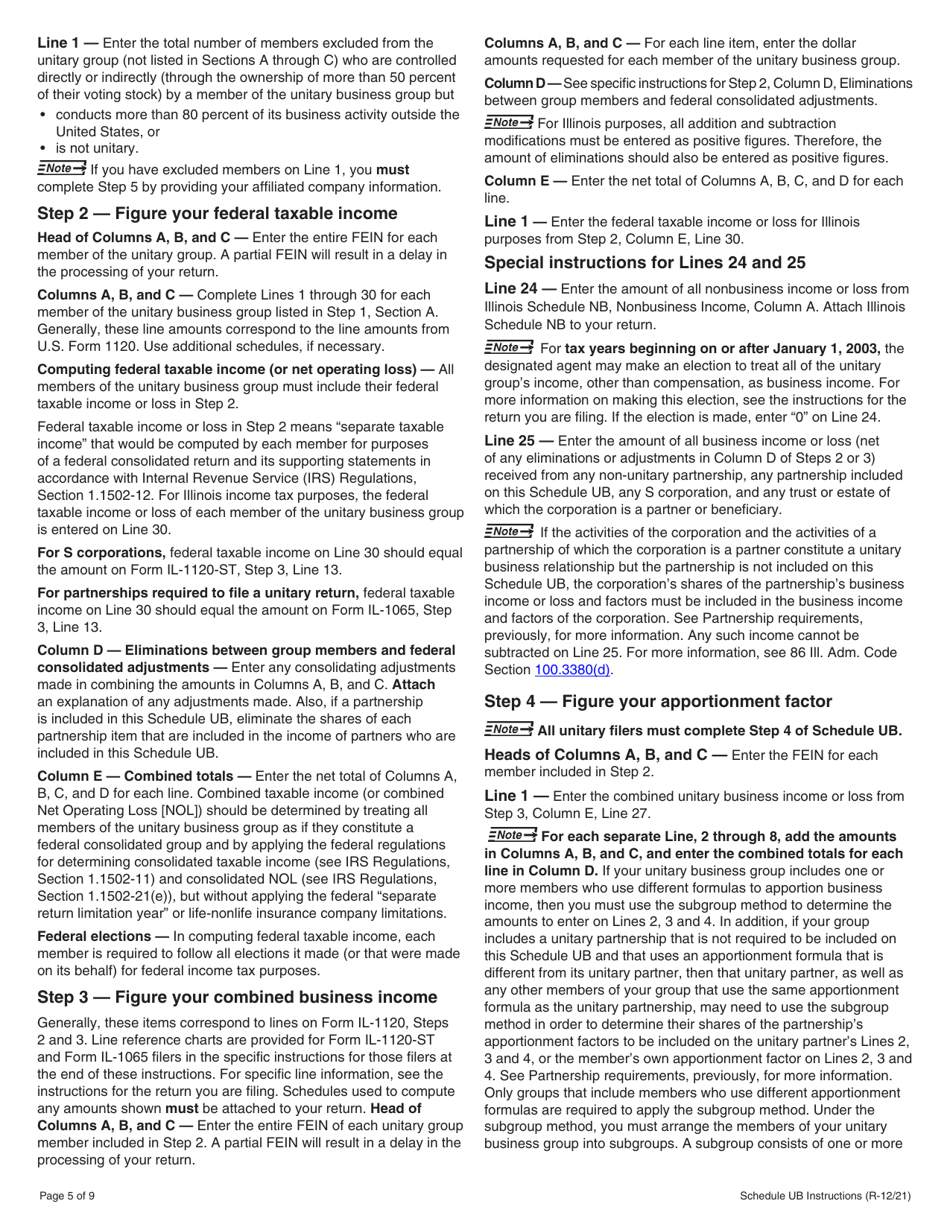 Instructions for Schedule UB Combined Apportionment for Unitary Business Group - Illinois, Page 5