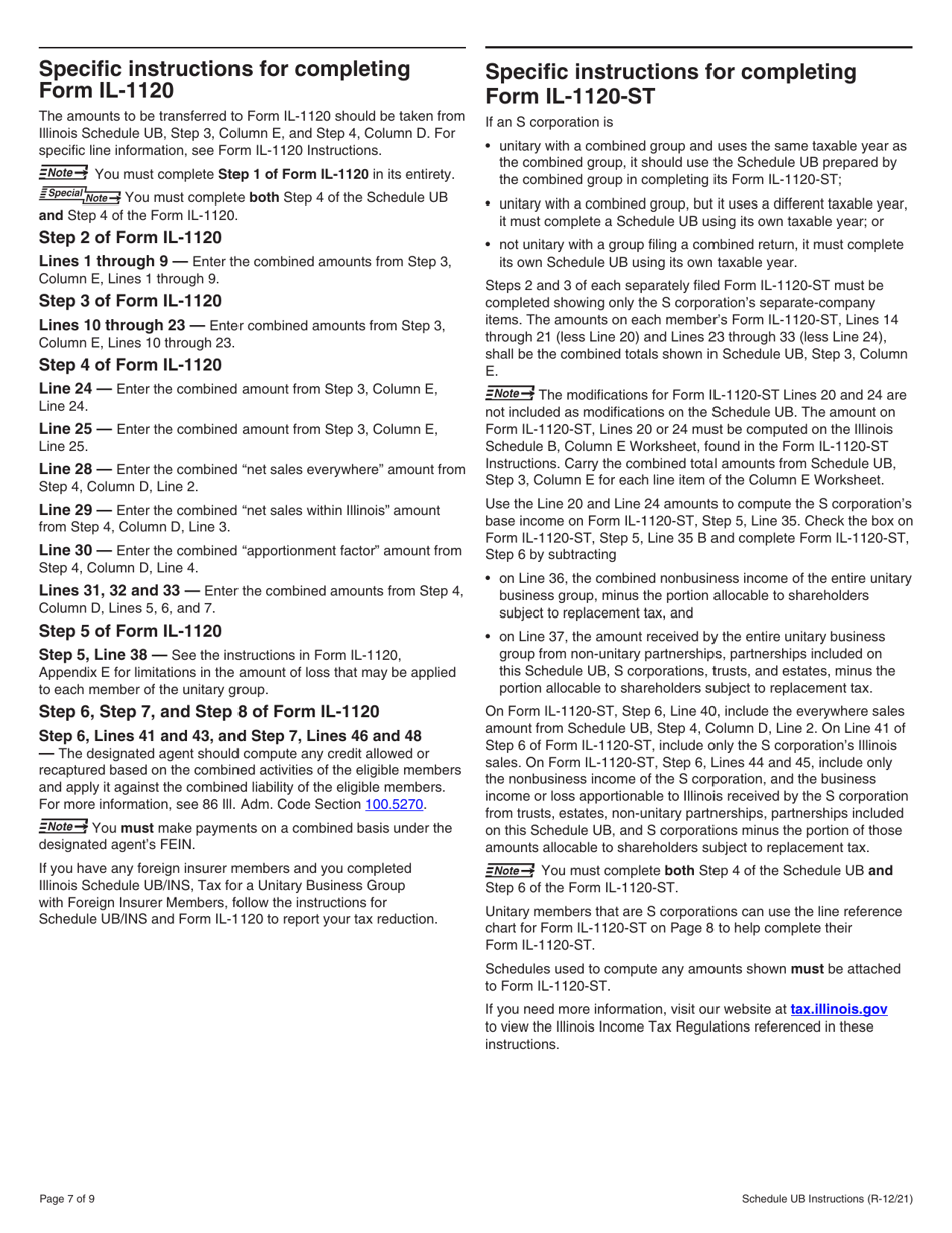 Instructions for Schedule UB Combined Apportionment for Unitary Business Group - Illinois, Page 7