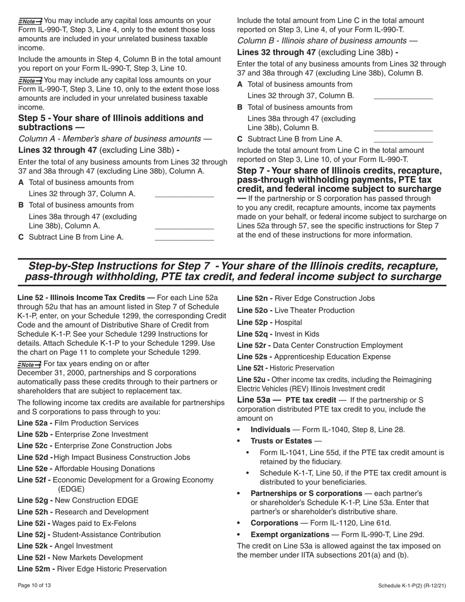Instructions for Schedule K-1-P Partners or Shareholders Share of Income, Deductions, Credits, and Recapture - Illinois, Page 10