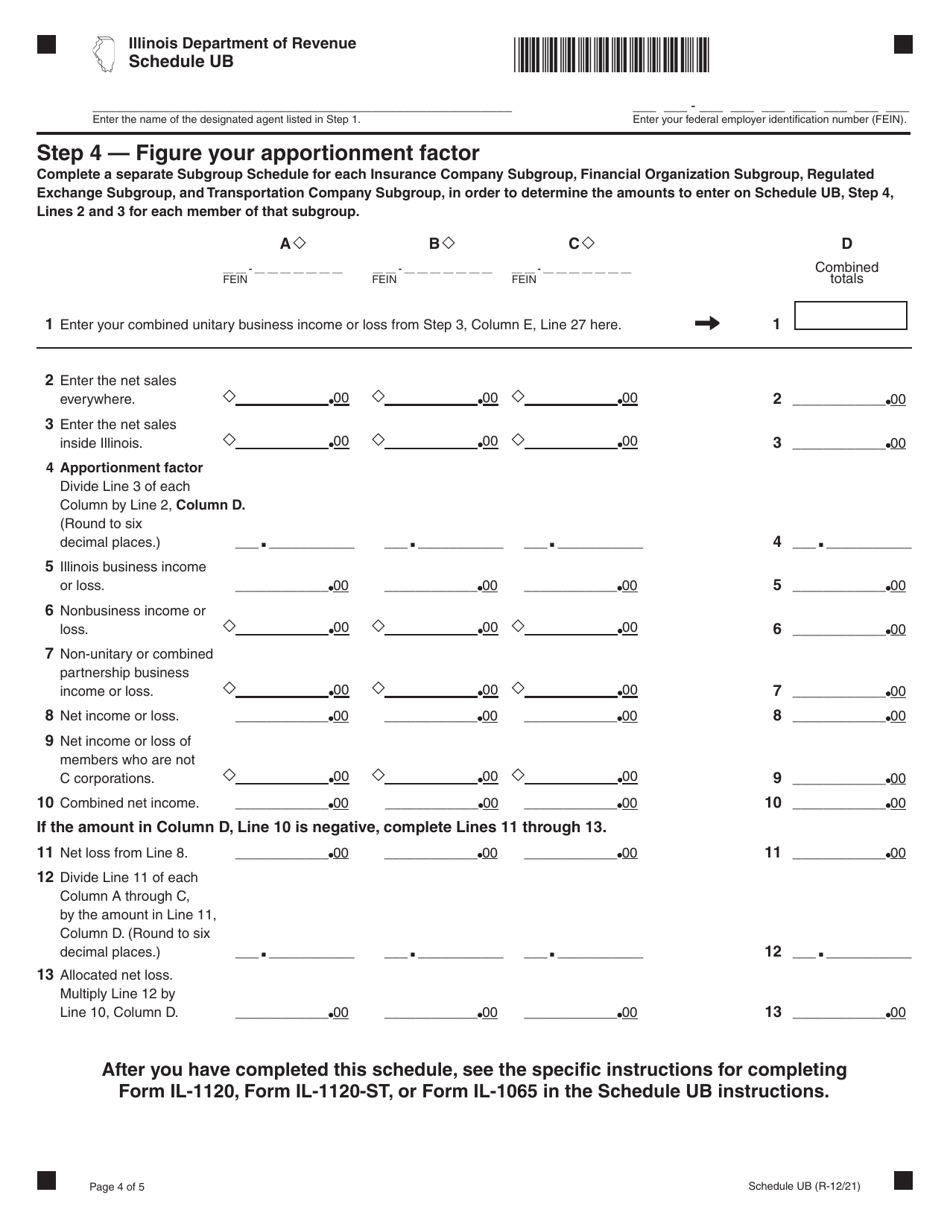 Schedule UB Combined Apportionment for Unitary Business Group - Illinois, Page 4