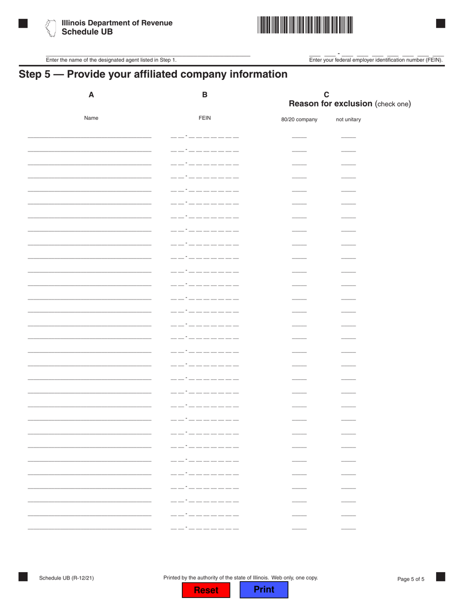 Schedule UB Combined Apportionment for Unitary Business Group - Illinois, Page 5